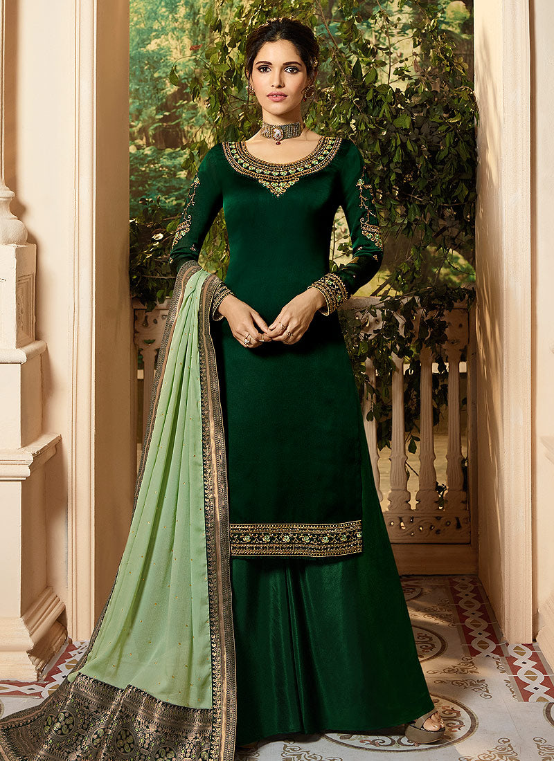 Green Dual Tone Palazzo Pant Suit