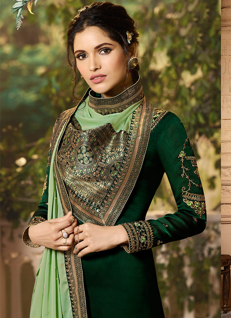 Green Dual Tone Palazzo Pant Suit