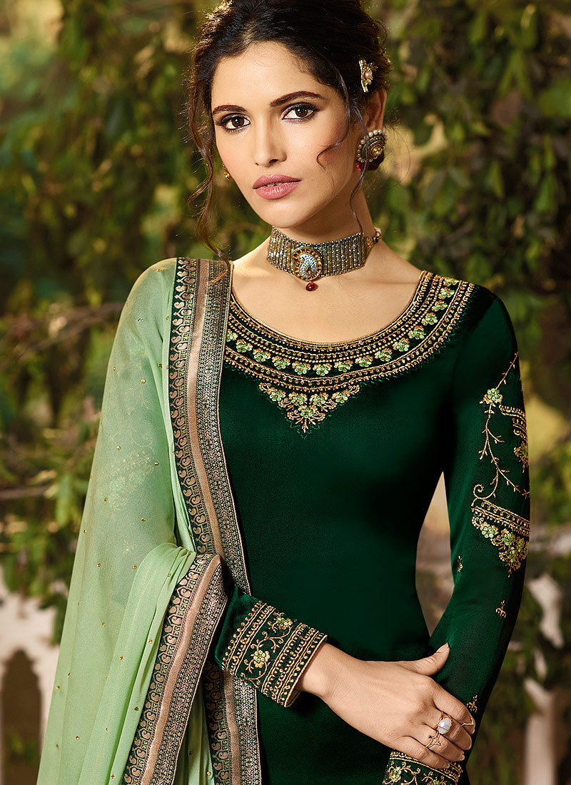 Green Dual Tone Palazzo Pant Suit
