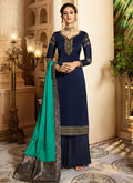 Blue And Turquoise Palazzo Pant Suit