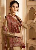 Light Brown And Red Palazzo Pant Suit