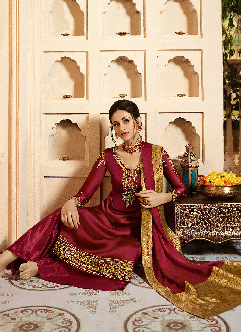 Red And Golden Palazzo Pant Suit