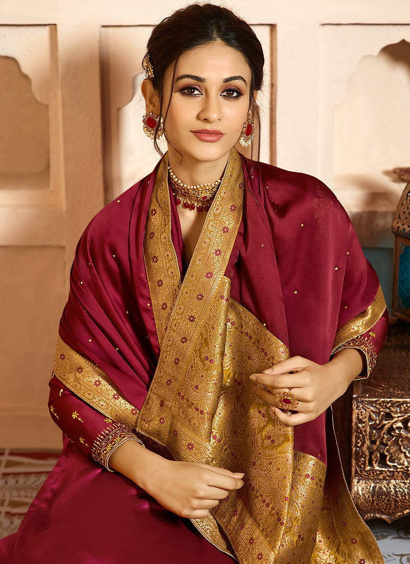 Red And Golden Palazzo Pant Suit