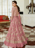 Dark Pink Golden Embroidered Net Anarkali Lehenga Suit, Salwar Kameez