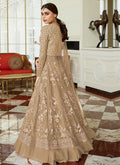 Beige Golden Embroidered Net Anarkali Lehenga Suit, Salwar Kameez