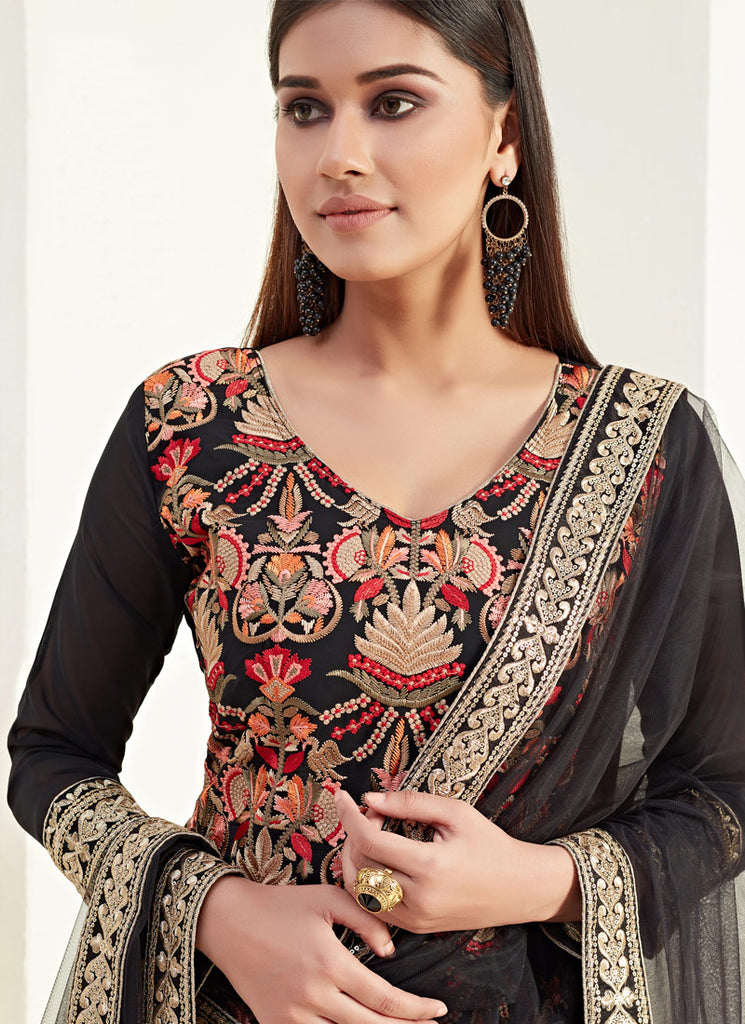Indian Dresses - Black Multi Pants Style Suit 