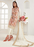 Indian Suits - Off White Multi Embroidered Pants Style Suit
