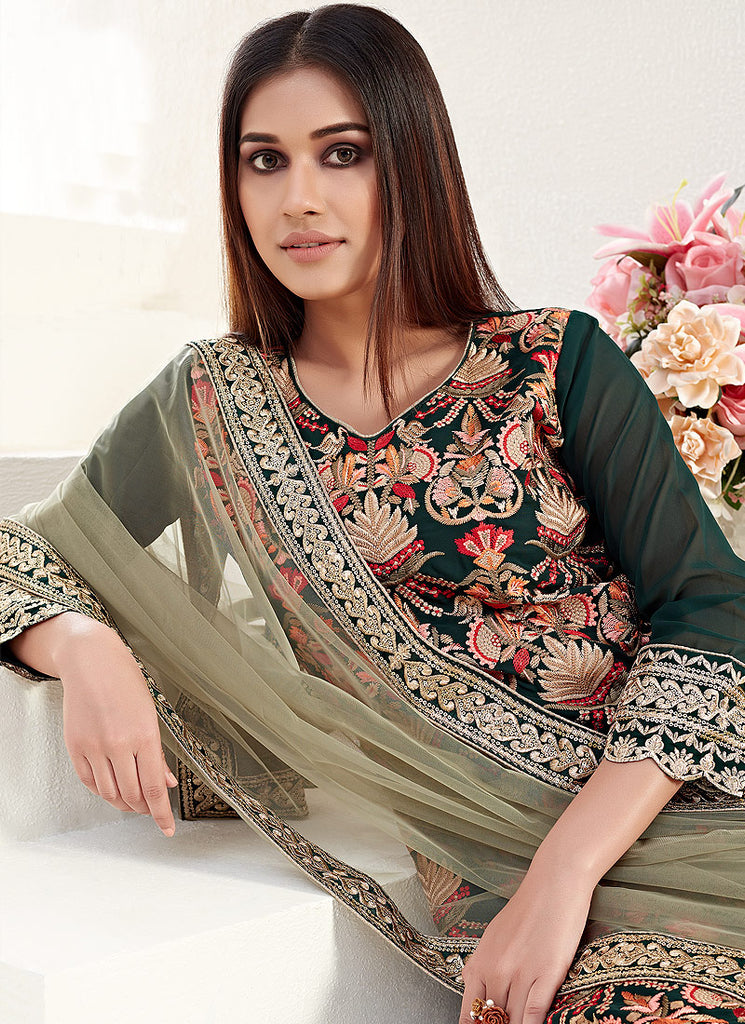 Indian Dresses - Dark Green Pants Style Suit
