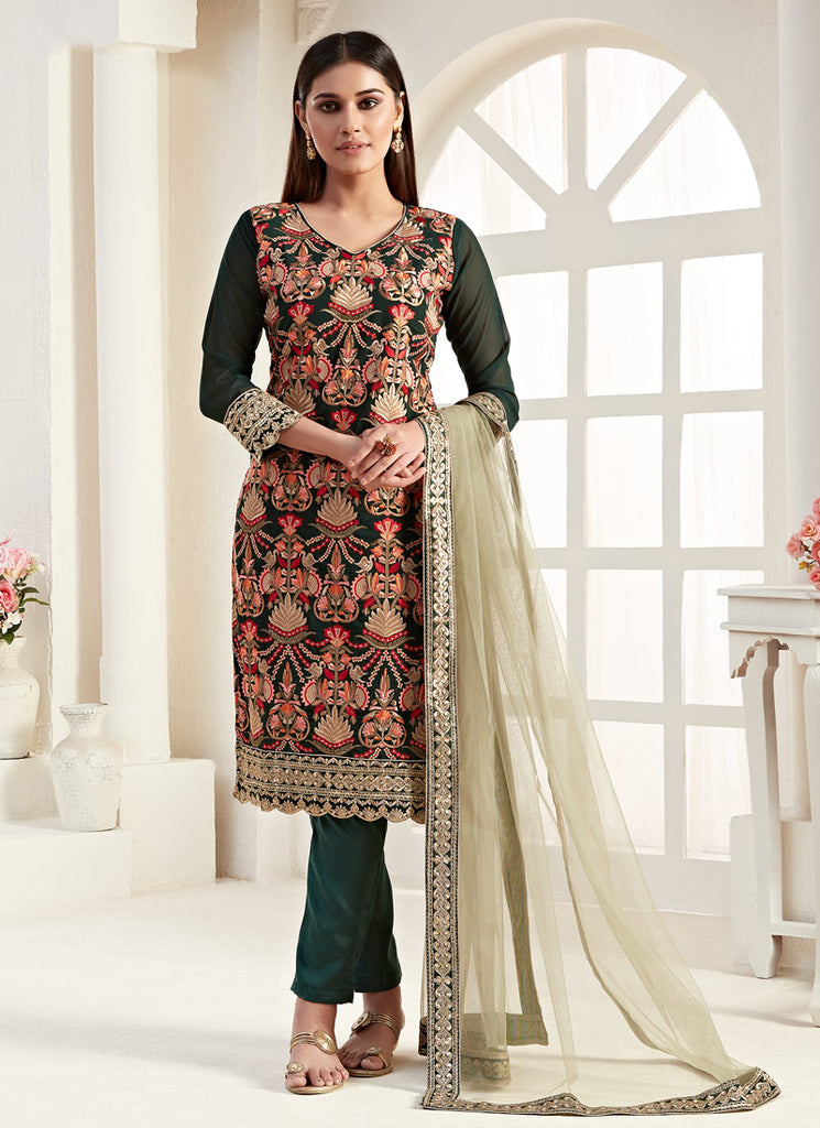 Indian Suits - Dark Green  Pants Style Suit