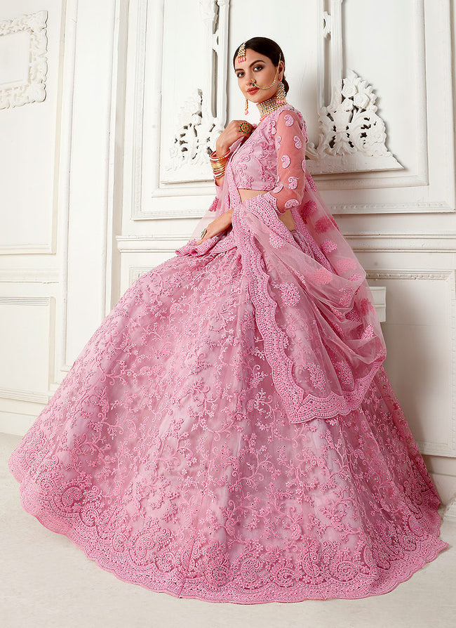 Pink Pearl Embroidered Wedding Lehenga Choli