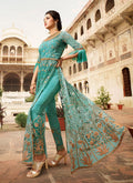 Aqua Blue Overall Embellished Lehenga/Pant Suit