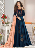 Indian Clothes - Blue And Peach Traditional Embroidered Anarkali Suit