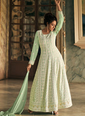 Light Green Lucknowi Designer Anarkali Suit