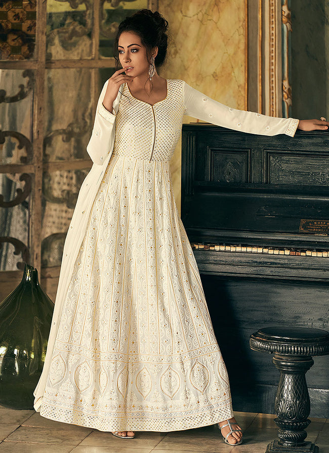 Buy White Net Embroidered Eid Anarkali Suit Online - LSTV0789 | Andaaz  Fashion