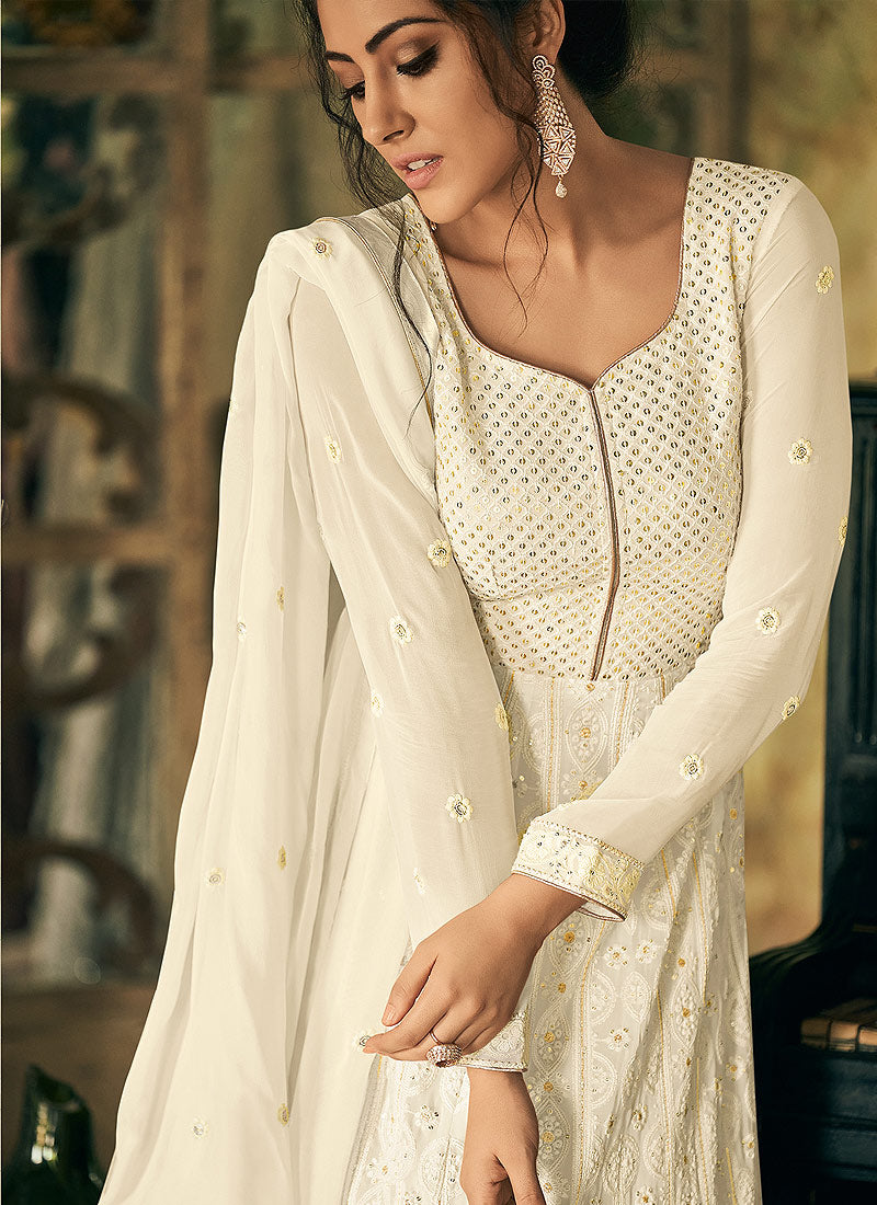 Off White Anarkali Suit In usa uk canada