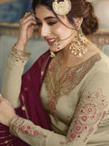 Beige And Maroon Ethnic Embroidered Sharara Suit