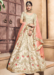 Beige And Peach Hand Embroidered Lehenga Choli