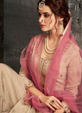 Beige And Pink Ethnic Embroidered Palazzo Suit