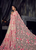 Off White And Pink Overall Floral Embroidered Designer Saree