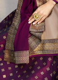 Beige And Purple Embroidered Lehenga Kurti Set