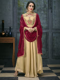 Beige And Red Ethnic Embroidered Anarkali Suit