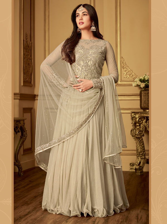 Buy Golden Beige Embroidered Anarkali Suit In USA, UK, Canada, Australia,  Newzeland online