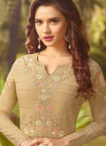 Beige With Multicoloured Embroidery Plaited Anarkali Suit