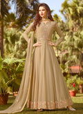 Beige With Multicoloured Embroidery Plaited Anarkali Suit
