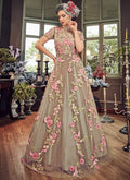 Beige Beauty Floral Embroidered Flared Anarkali Suit