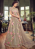 Beige Beauty Floral Embroidered Flared Anarkali Suit
