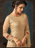 Beige Gold Overall Bunch Embroidered Flared Anarkali Suit