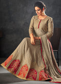Beige With Red Touch Minimalist Embroidered Flared Anarkali Suit