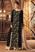 Black And Beige Traditional Embroidered Palazzo Suit