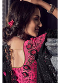 Black And Pink Floral Motifs Embroidered Designer Saree