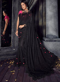 Black And Pink Floral Motifs Embroidered Designer Saree