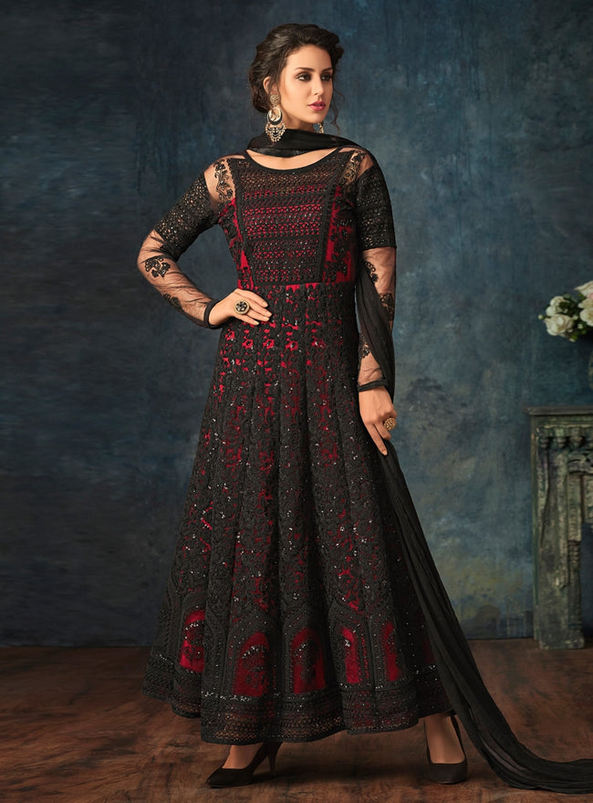 Black and red anarkali discount