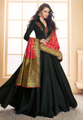Black And Red Embroidered Satin Anarkali Suit