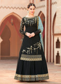Black And Teal Embroidered Lehenga Kurti Suit