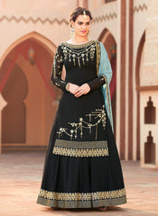 Black And Teal Embroidered Lehenga Kurti Suit