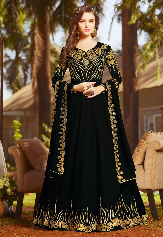 Lovely Black Color Stylish Designer Slit Anarkali Gown Suits - Etsy