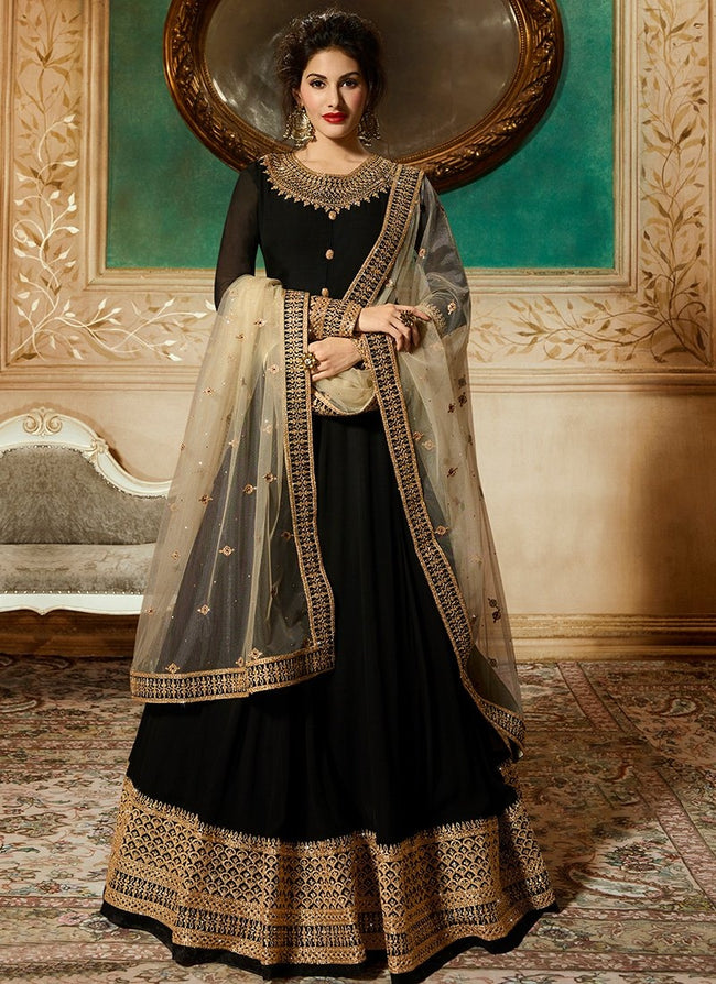 Black Delicately Embroidered Kalidar Anarkali Suit