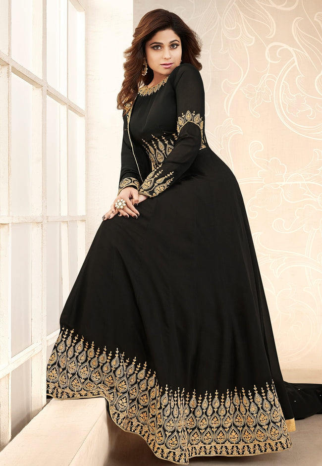 Buy Indian Black Embroidered Georgette Anarkali Suit for Women