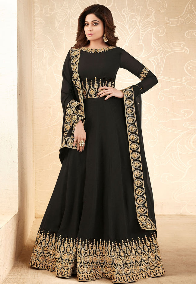 Black Embroidered Georgette Anarkali Suit