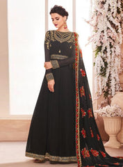 Black Golden Multi Embroidered Flared Anarkali Suit
