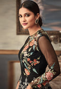 Black Multi Embroidered Flared Anarkali Gown Set
