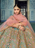 Blue And Blush Pink Embroidered Kaliyaari Lehenga Choli Set