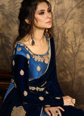 Blue And Navy Satin Silk Embroidered Anarkali Suit