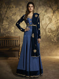 Blue And Navy Satin Silk Embroidered Anarkali Suit
