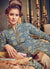 Blue And Peach Butta Embroidered Lehenga Kurti Set
