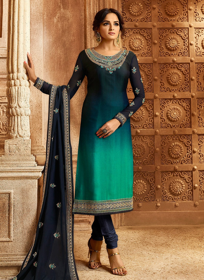 Blue And Turquoise Dual Bottom Lehenga/Pant Kurti Set